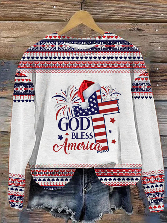 God Bless America Printed Long Sleeve Casual Top