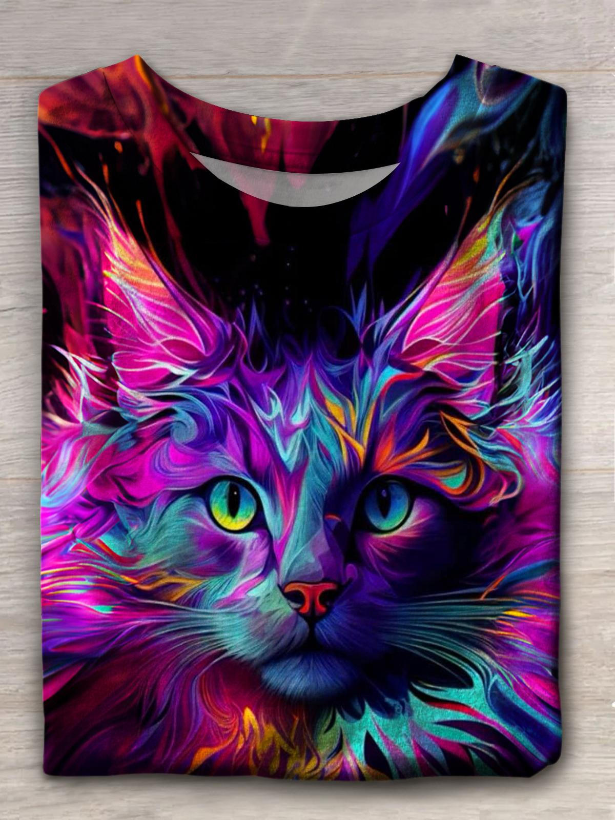 Abstract Purple Cat Crew Neck T-shirt