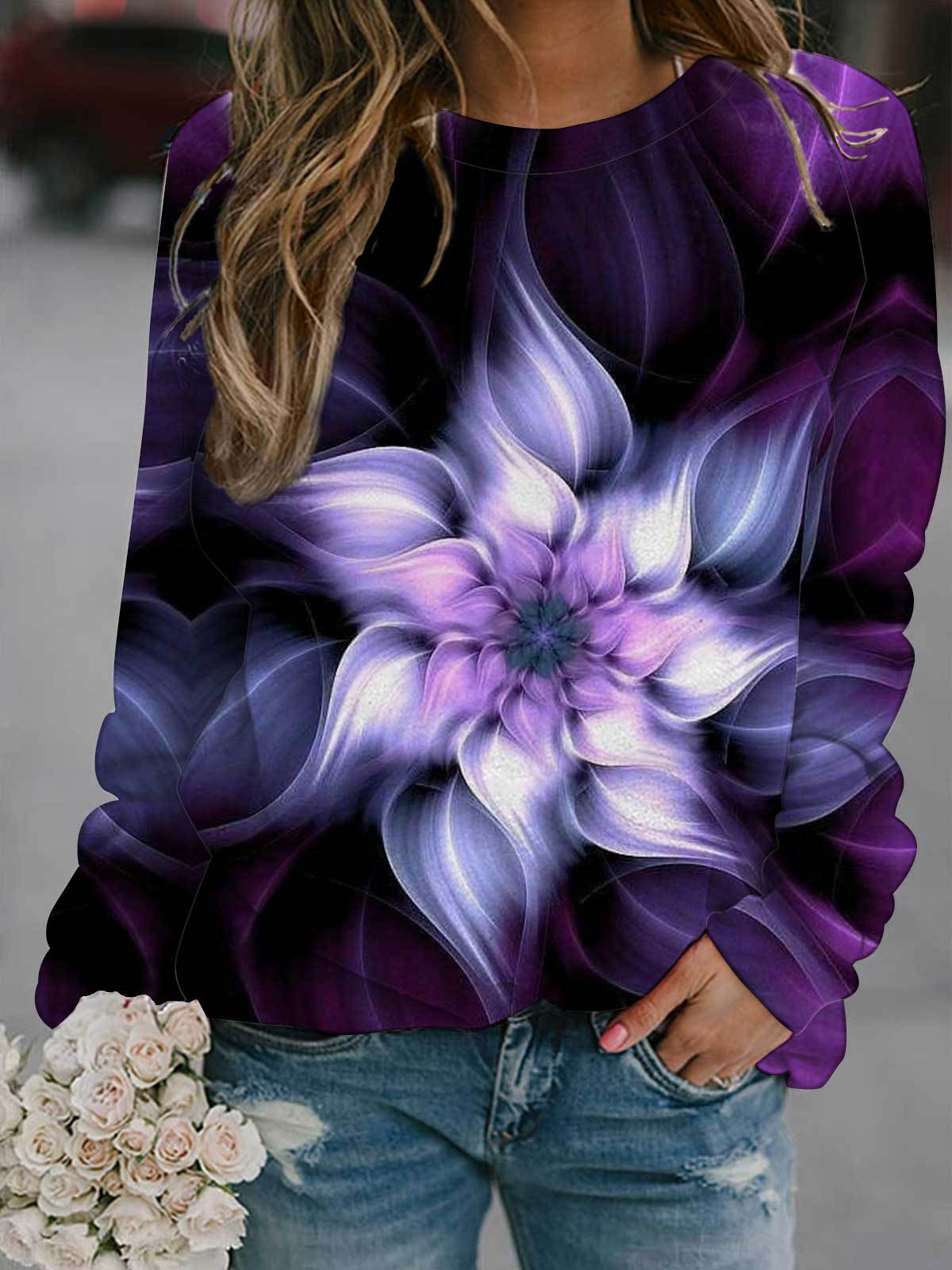 Women's Art Floral Print Long Sleeve Top