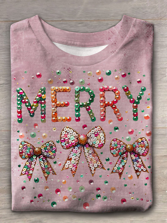 Women's Merry Christmas Sequin Print Casual T-shirt