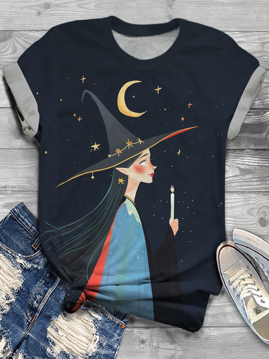 Witch Holding A Candle Crew Neck T-shirt