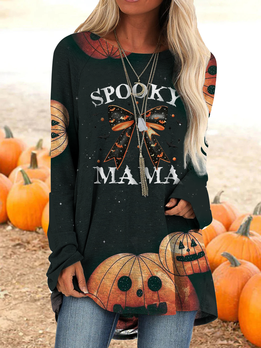 Spooky Mama Pumokin Long Sleeve Printed Top