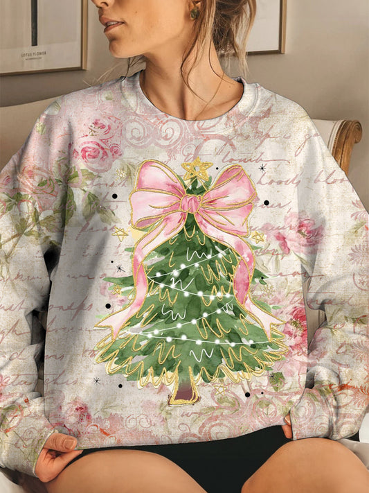 Christmas Tree Retro Print Long Sleeve Top