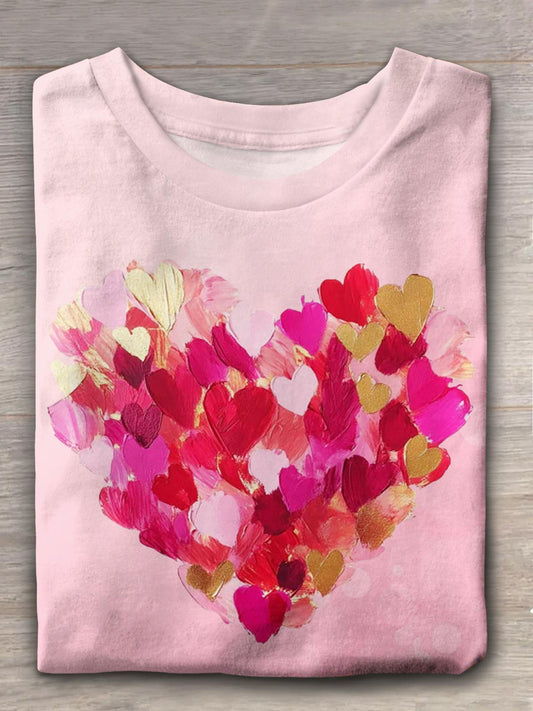 Valentine Day Heart Brushstroke Crew Neck T-shirt