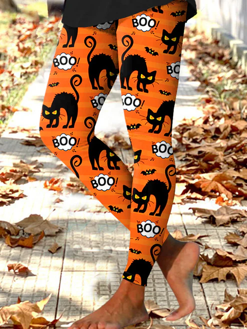 Women's Halloween Cat Boo Cute Print Leggings