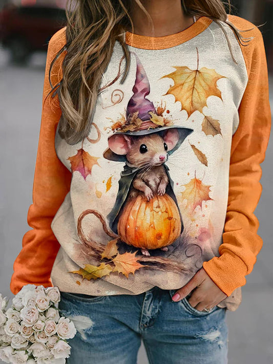 Mouse Witch Hat Raglan Long Sleeve Sweatshirt