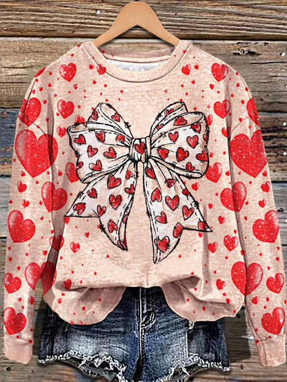 Women's Valentine's Day Heart Bow Printed Long Sleeve Casual Top