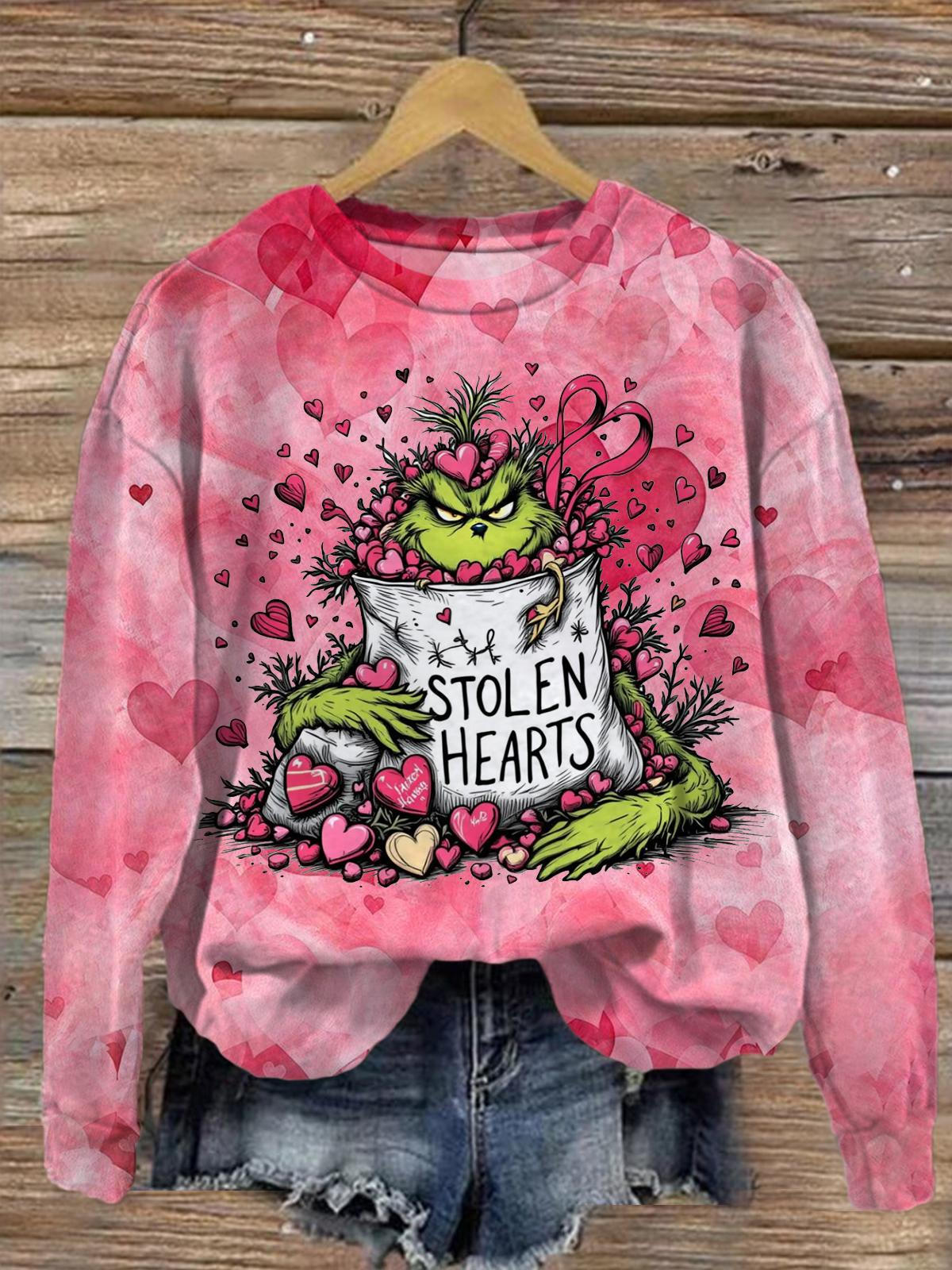 Stolen Love Heart Valentines Printed Long Sleeve Casual Top