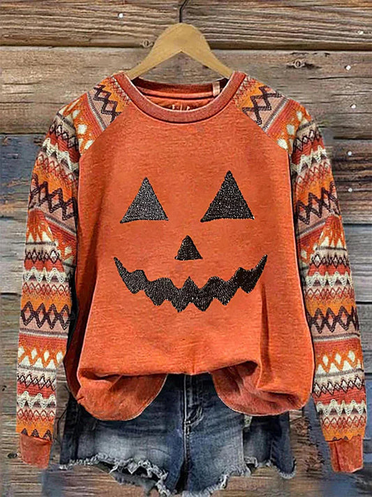 Halloween Pumpkin Print Raglan Long Sleeve Sweatshirt