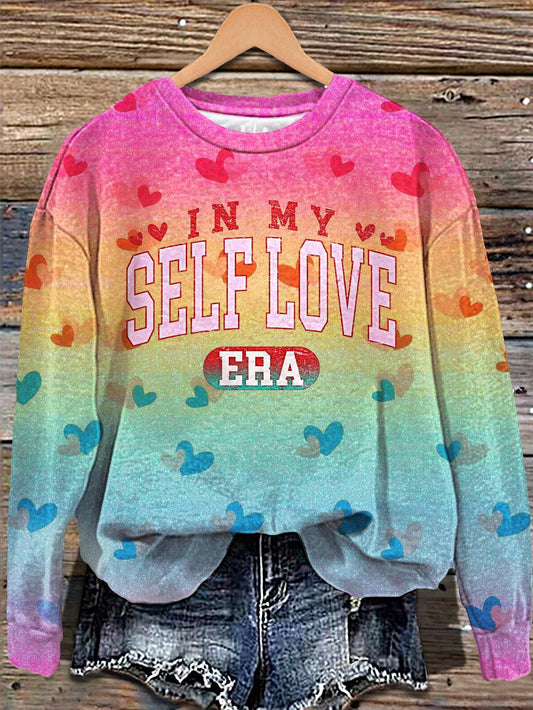 Women's Self Love Valentine Print Ombre Printed Long Sleeve Casual Top