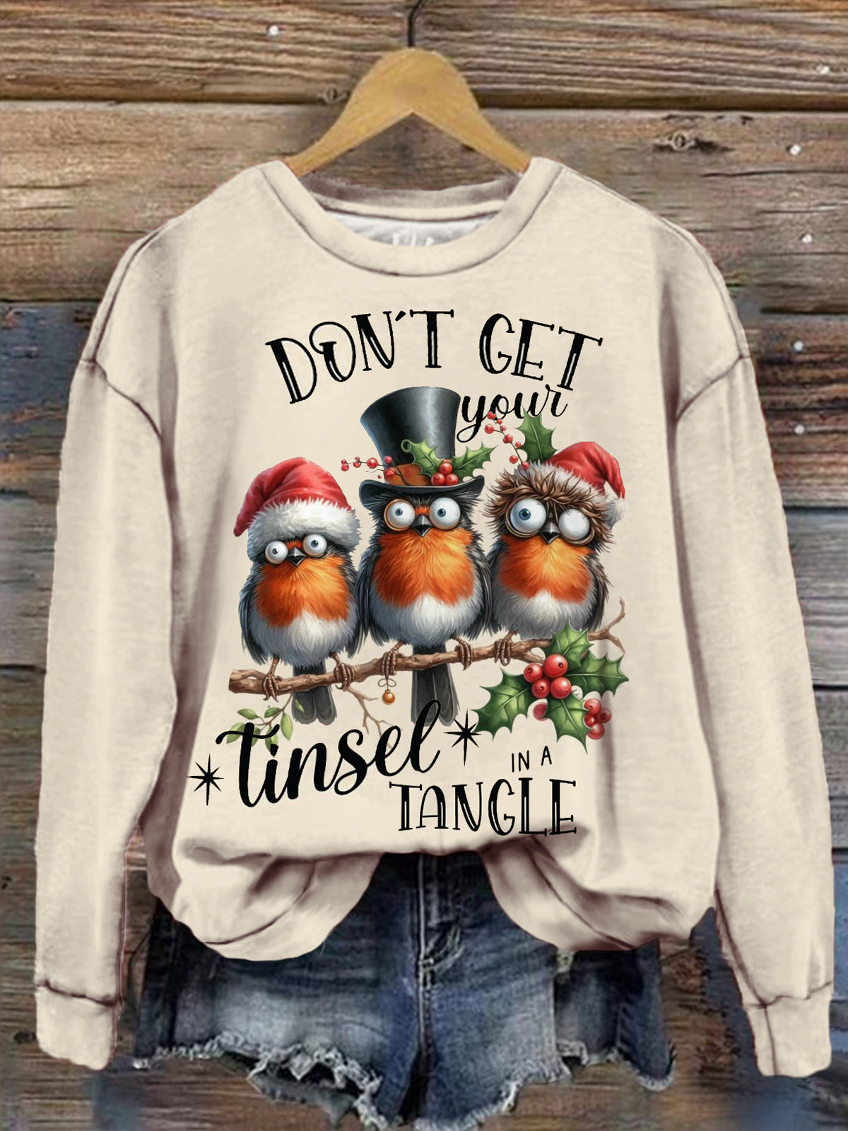 Don't Get Your Tinsel In A Tangle Print Long Sleeve Top