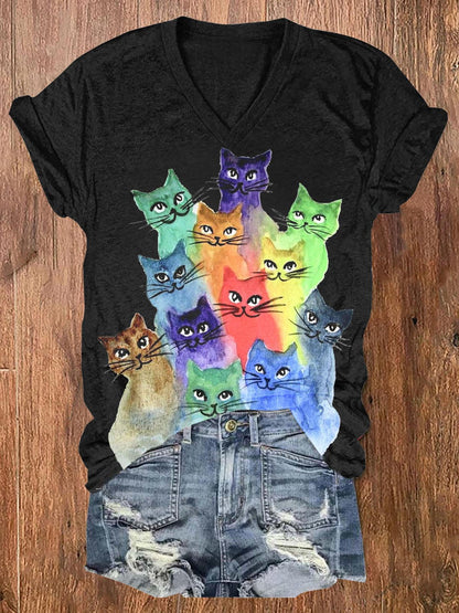 Cat V-Neck T-Shirt