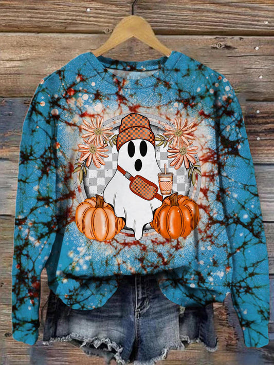 Women's Halloween Elf Marble Print Long Sleeve Top