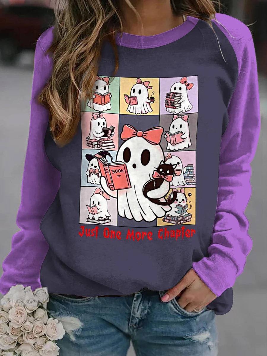 Cute Ghost Print Raglan Long Sleeve Sweatshirt