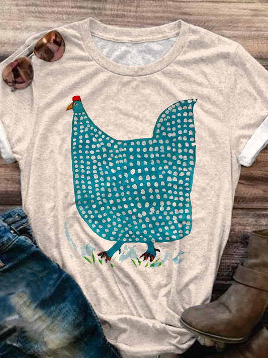 Women's Cute Hen Hand Painte Print T-shirt