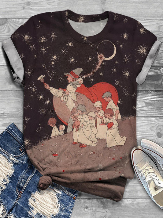 Women's Christmas Night Sky Angel Print T-shirt