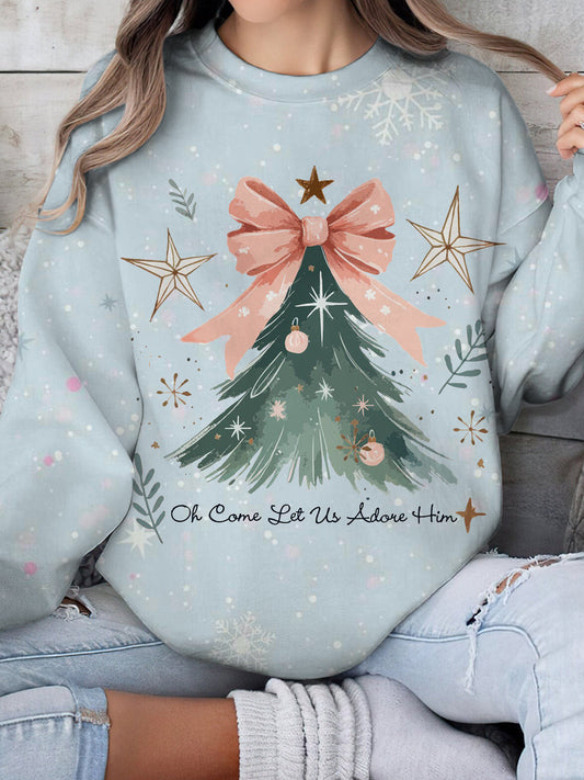 On Come Let Us Adove Time Christmas Print Long sleeve Top