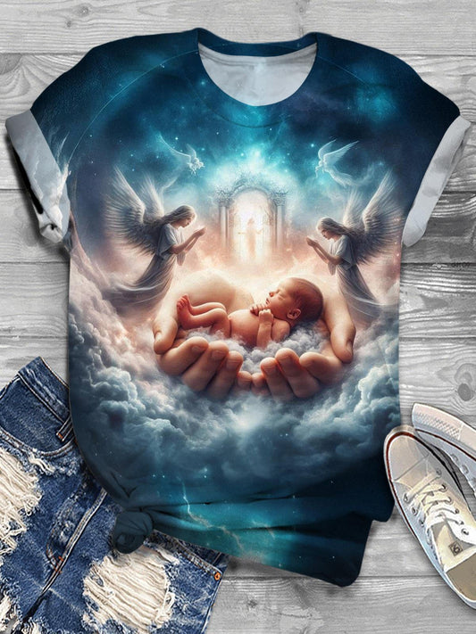 Women's Cute Angel Christian Crew Neck T-shirt