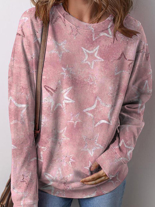 Women's Christmas Gradient Star Print Long Sleeve Top