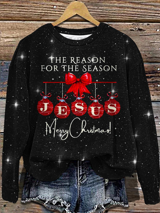 Womens Jesus Christian Christmas Printed Long Sleeve Casual Top