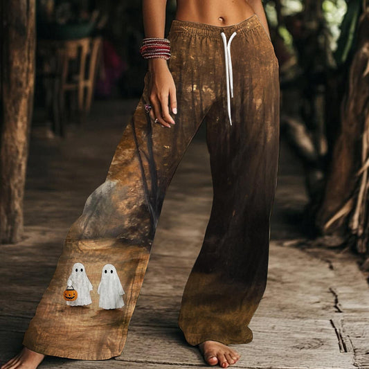 Halloween Ghosts Women's Drawstring Wide-Leg Pants