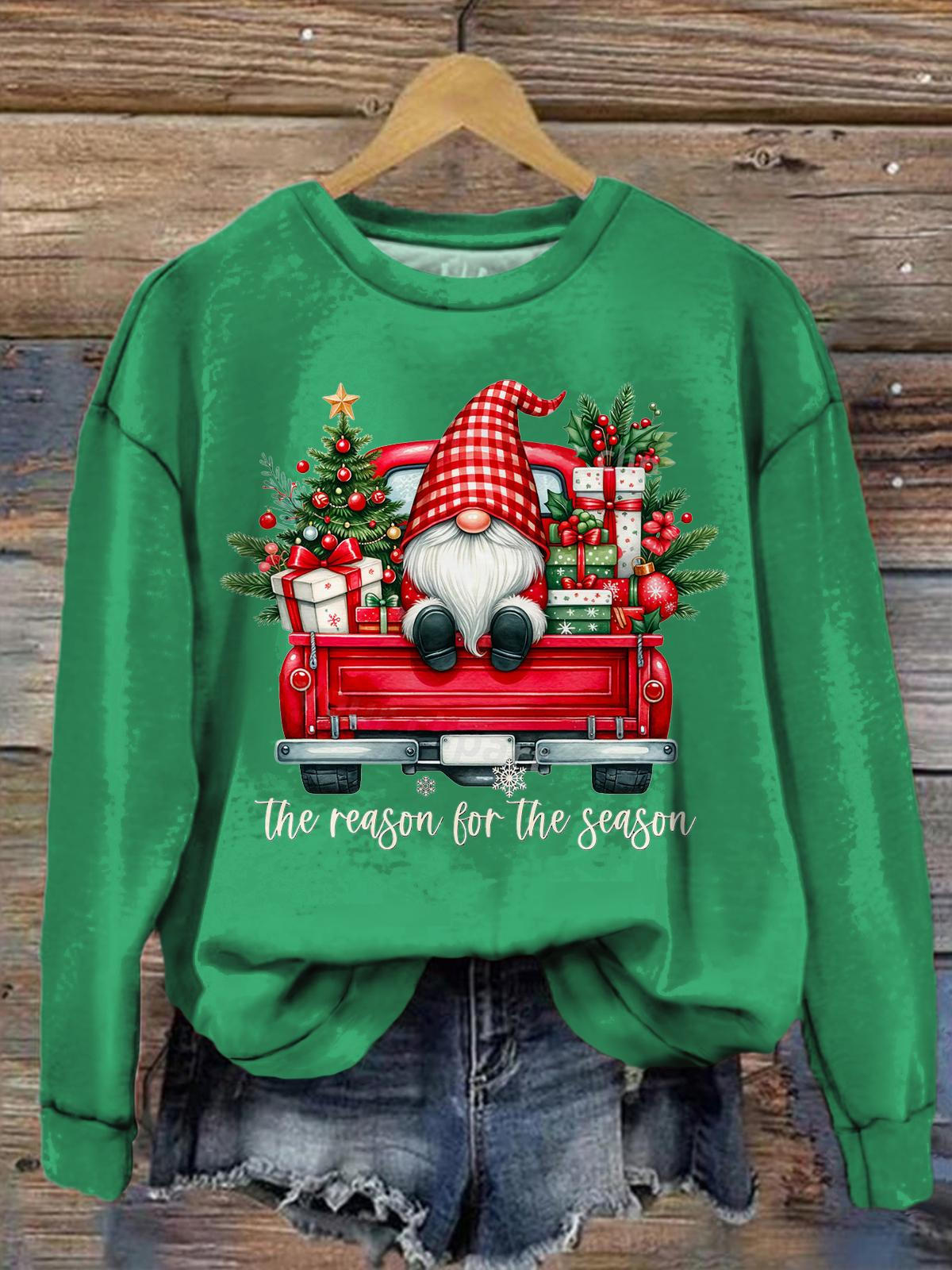 The Reason For The Reason Gnome Christmas Print Long Sleeve Top