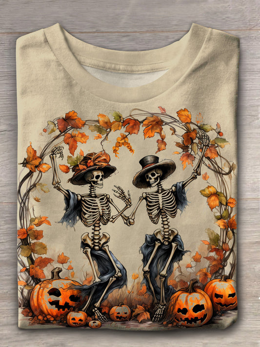 Skeletons And Pumpkins Crew Neck T-shirt