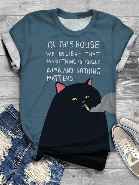 In This House We Believe Fun Text Print T-shirt