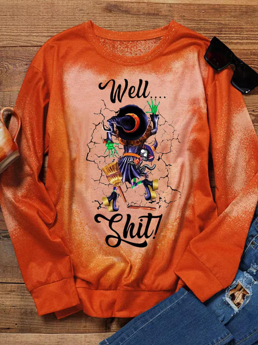 Women's Funny Witch Print Crew Neck Long Sleeve Top