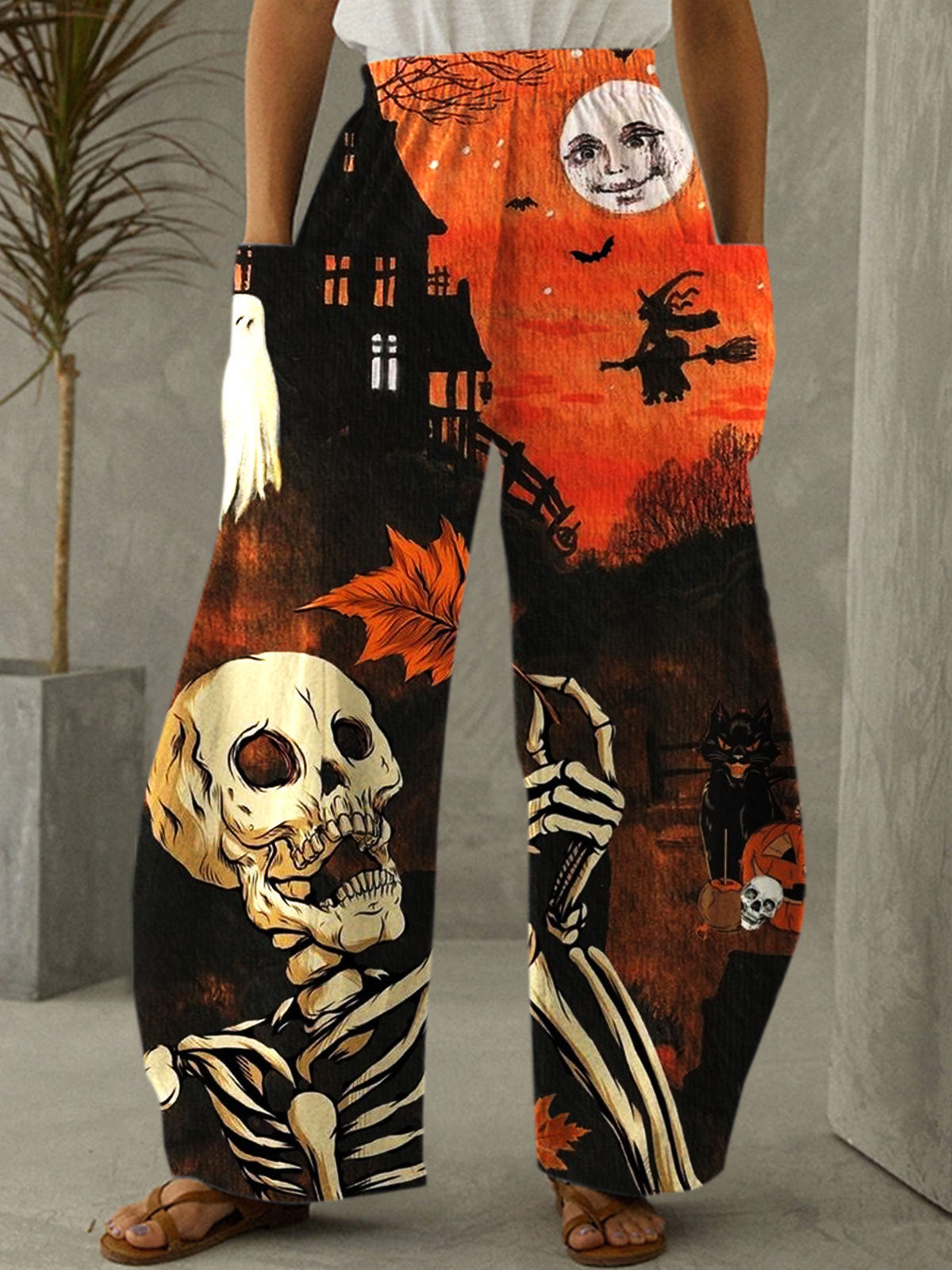 Skull Print Casual Pants