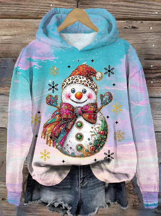 Women's Cute Snowman Gradient Print Long Sleeve Top