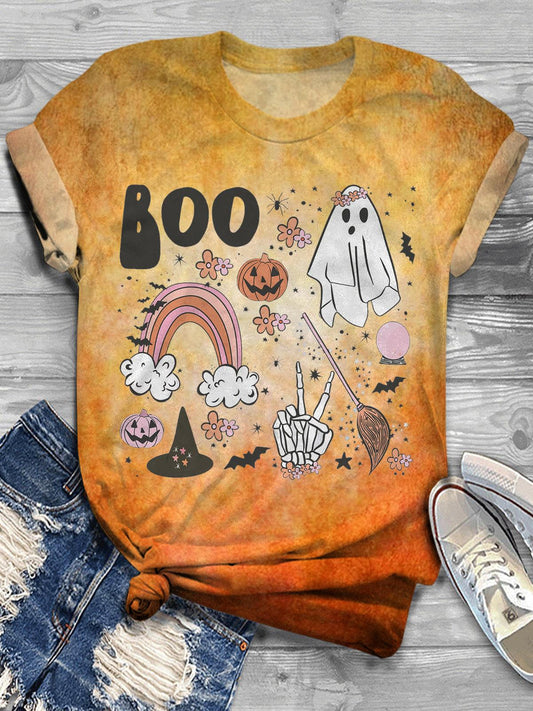 Boo Halloween Doodles Crew Neck T-shirt