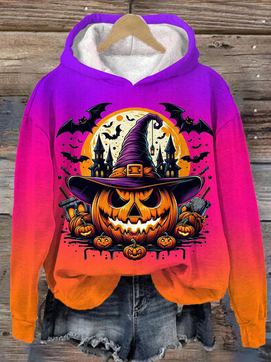 Halloween Scary Pumpkin Long Sleeve Printed Hoodie