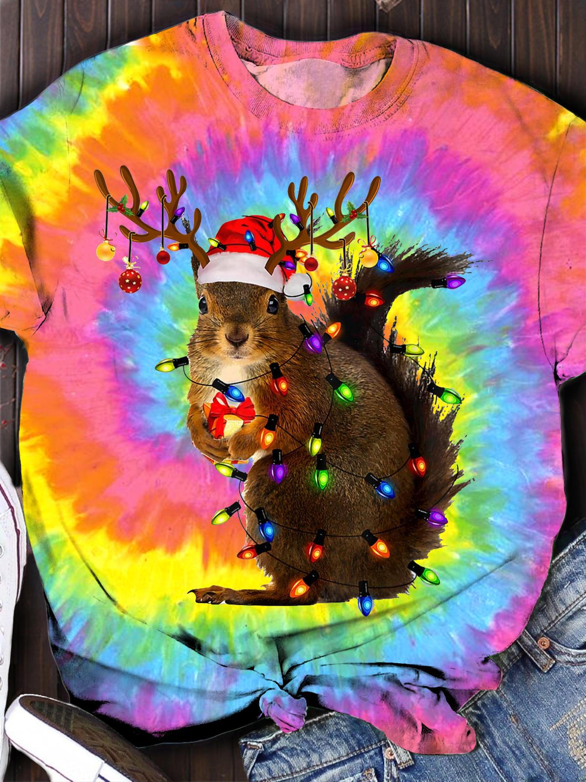 Funny Squirrel Christmas Crew Neck T-shirt