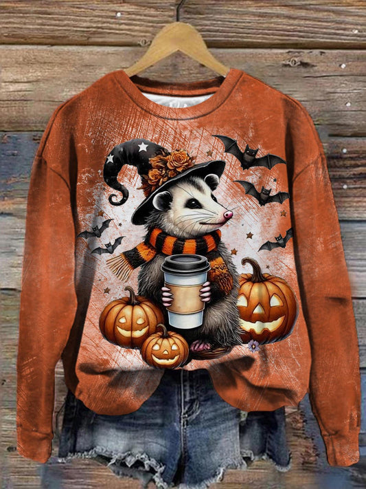 Women's Pumpkin Halloween Mouse Vintage Distressed Print T-Shirt