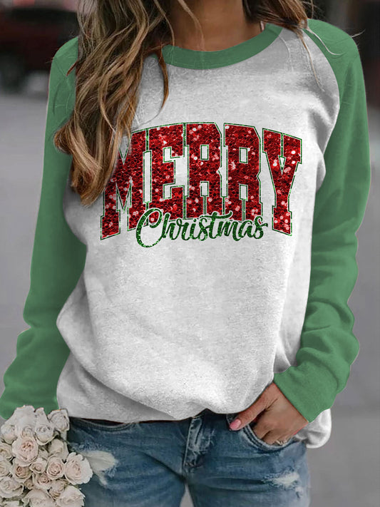 Glitter Merry Christmas Long Sleeve Casual Top