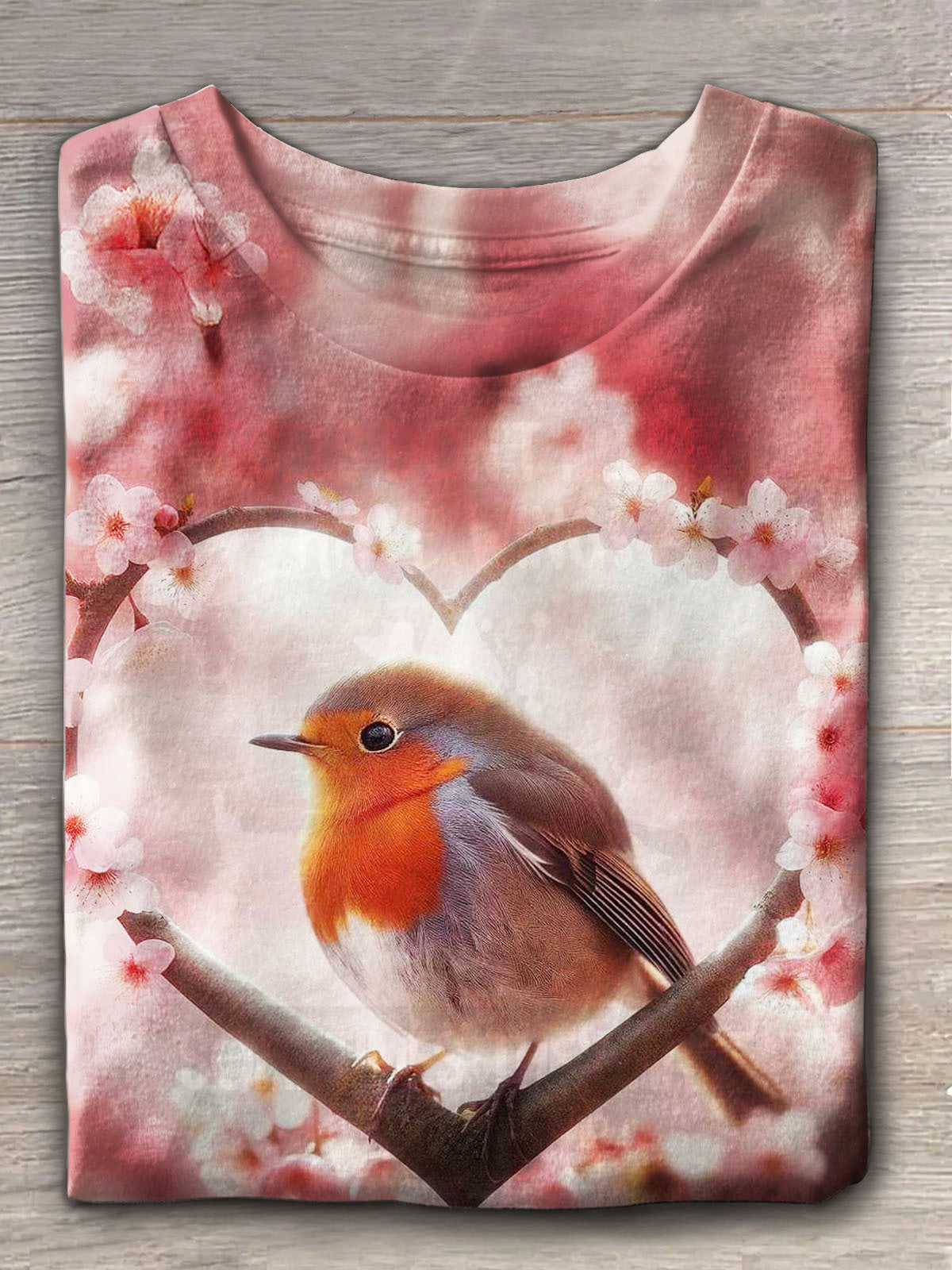 Women's Cute Bird Valentine's Day Crew Neck T-shirt