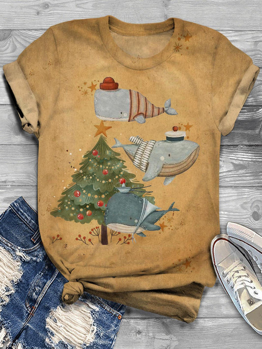 Christmas Whale Fun Print T-Shirt