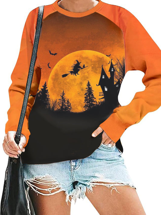 Women's Funny Witch Round Neck Long Sleeve Top