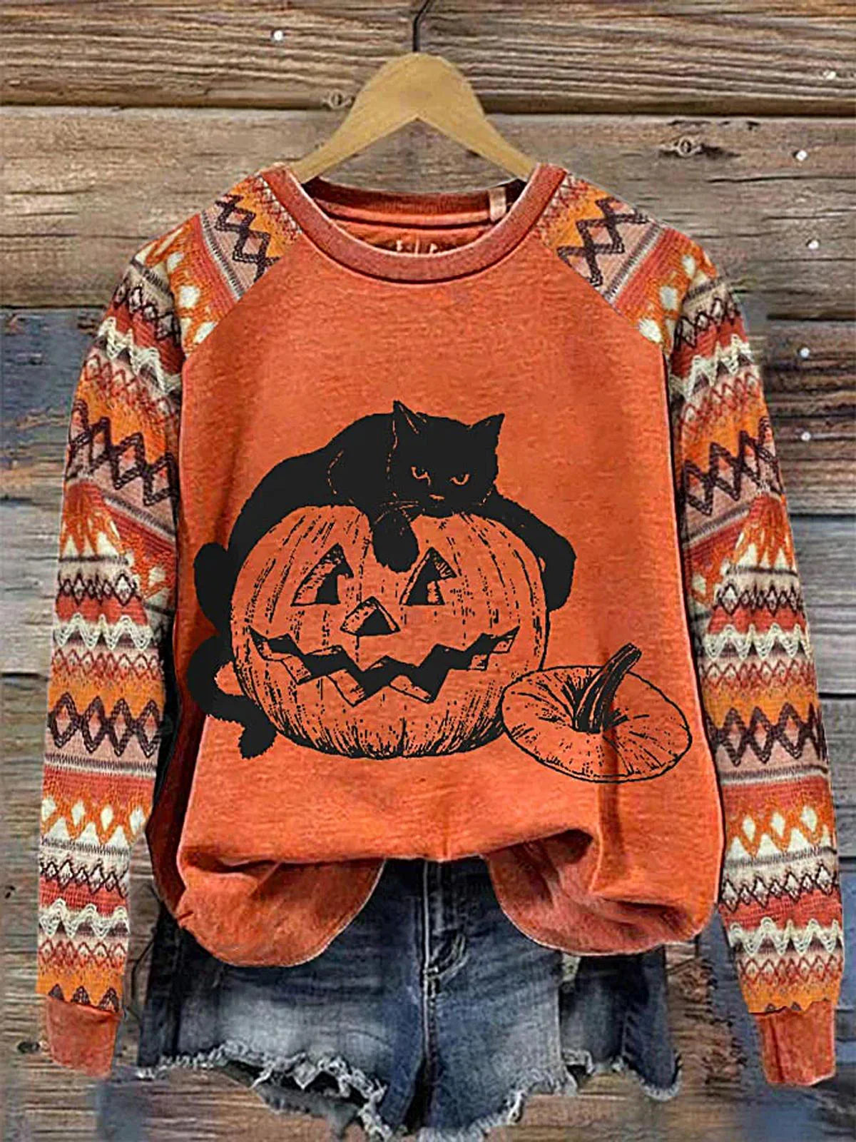 Halloween Pumpkin Print Raglan Long Sleeve Sweatshirt