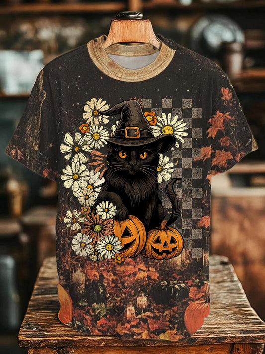 Halloween Dark Black Cat Crew Neck T-shirt