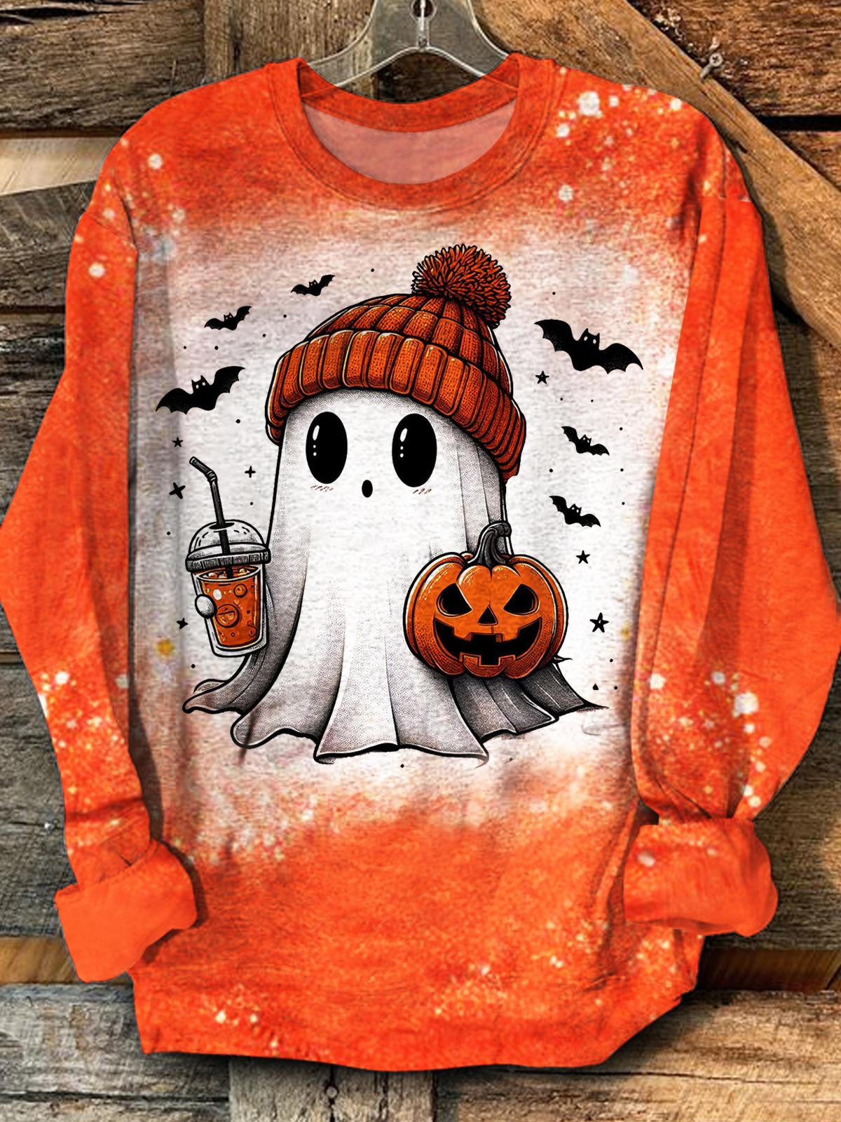 Cute Ghost Print Casual Long Sleeve Top