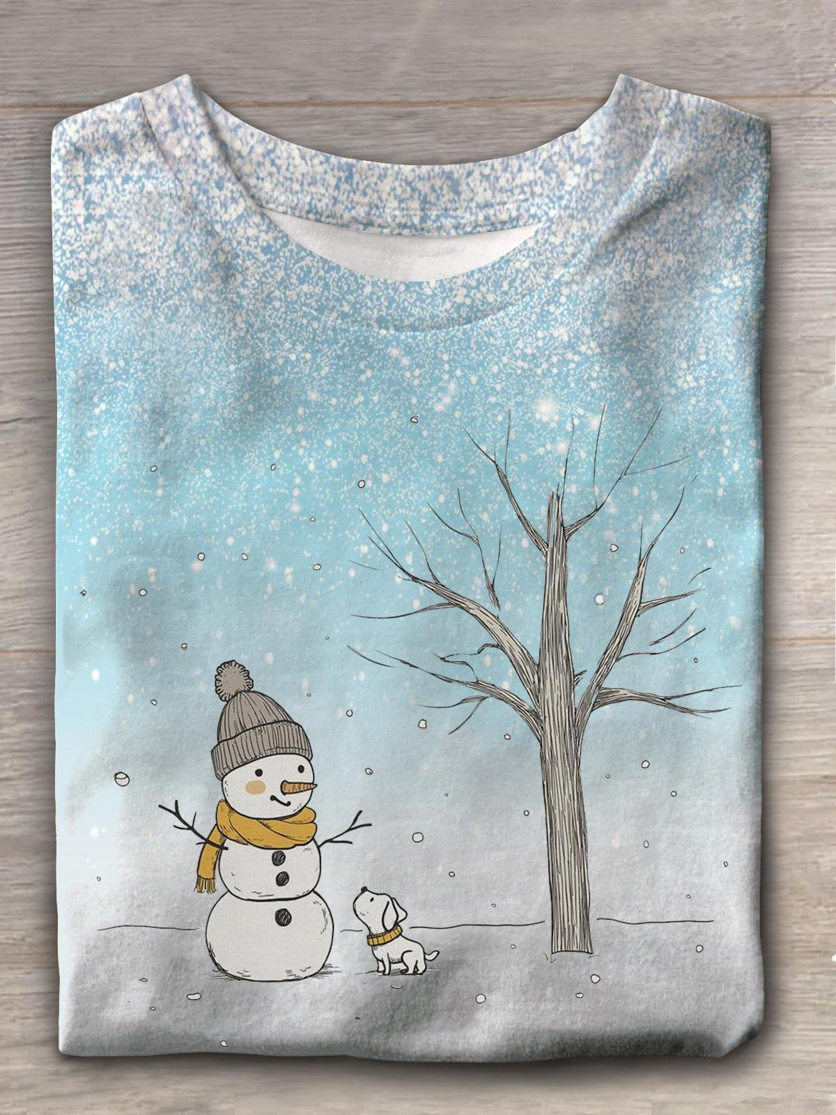 Women's Christmas Snow Print Long Sleeve Top