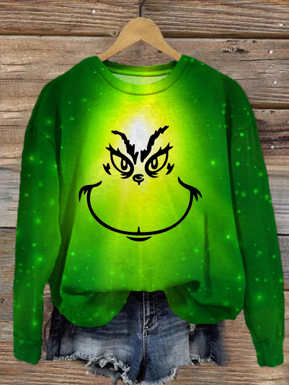 Light Grinc Face Printed Green Long Sleeve Top