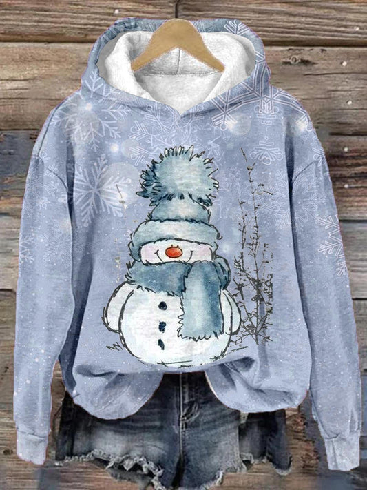 Christmas Snowman Long Sleeve Printed Hoodie