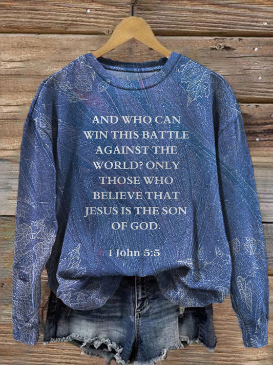 Women's Believe That Jesus Printed Long Sleeve Casual Top