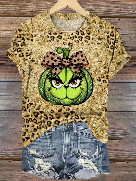 Glitter Leopard Grinc Crew Neck T-shirt