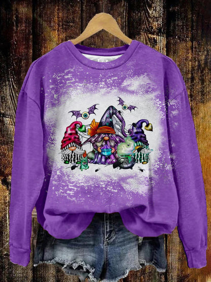 Halloween Dwarf Bat Print Casual Long Sleeve Sweatshirt