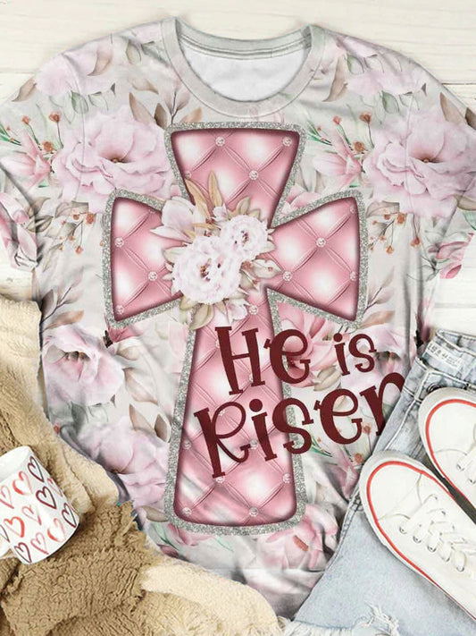 God, He Is Risen Print Crew Neck T-Shirt