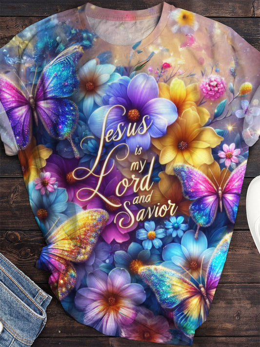 Jesus is My Lord and Savior Print Crew Neck T-shirt